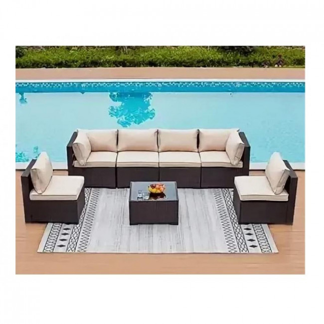 Комплект плетеной мебели  YR822Br Brown-Beige (подушка бежевая)