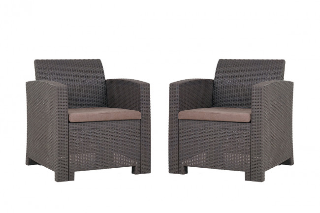 Комплект из 2-х пластиковых кресел b:rattan Arizona, венге, с подушками