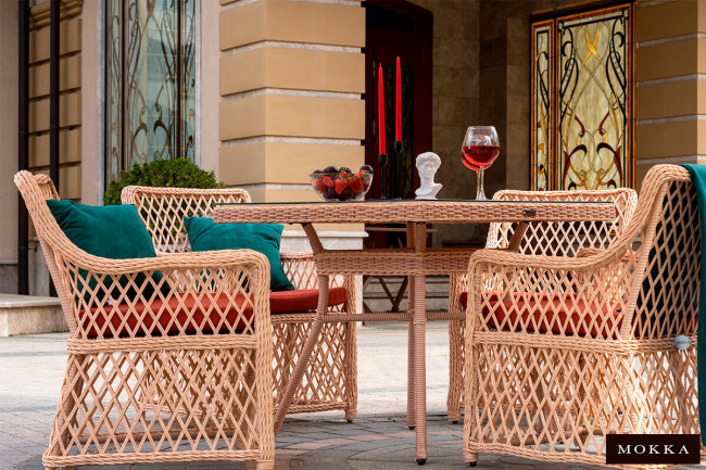 Комплект плетеной мебели MOKKA VILLA ROSA (4 кресла) + 4 подушки Комплект плетеной мебели MOKKA VILLA ROSA (4 кресла) + 4 подушки