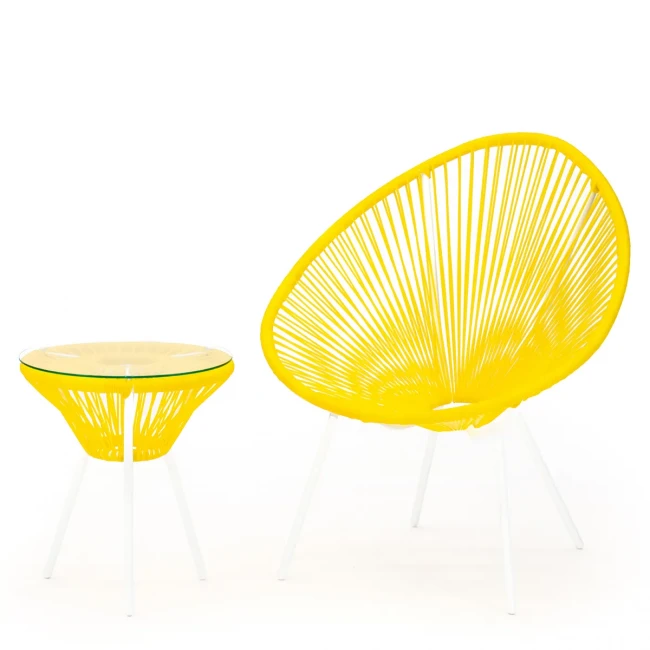 Комплект Акапулько 1x каркас белый ротанг line жёлтый Комплект Акапулько 1x каркас белый ротанг line жёлтый